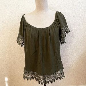 Lace trimmed olive top